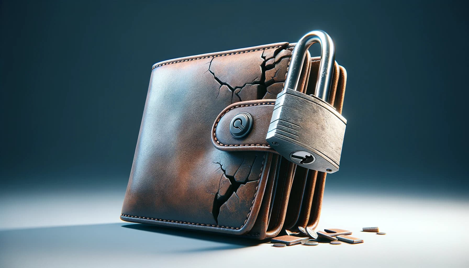 Bucket Technologies image showing distressed wallet with a padlock on the side of it as if its locked.